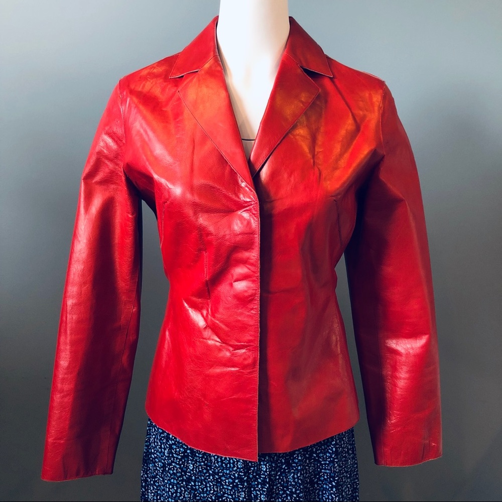 100% Leather Jacket - Bright Fire Engine Red